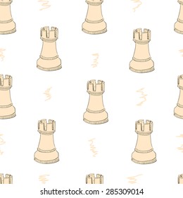 Seamless chess figure of castle on a light background