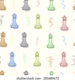Seamless chess figure of queen on a light background