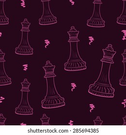 Seamless chess figure of queen on a dark background