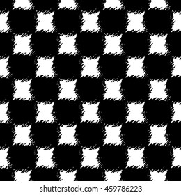 Seamless chess pattern. Hand drawn squares with rough edges. Abstract geometric monochrome background. Can be printed on textile, wrapping paper, greeting card, etc. Vector illustration. EPS10