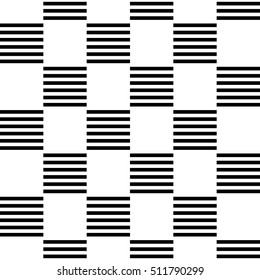 Seamless chess pattern on white background of horizontal lines grouped squares. Endless striped monochrome background with winding elements. Geometric graphic texture with alternating elements. Vector