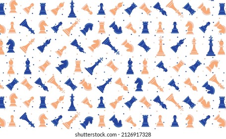 Seamless Chess Piece Pattern With Queen, King, Rook, Bishop, Knight And Pawn. You Can Use This As A Background Or Wallpaper.