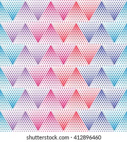 Seamless chevron pattern of colorful dots. Bright, geometric background vector design. Simple to edit, without gradient.