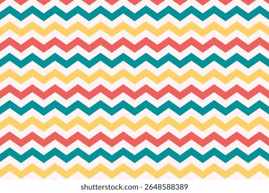 Motif harmonieux de chevrons avec des rayures en zigzag colorées sur fond crème, style Image vectorielle plat, couleurs pastel vives. Parfait pour le tissu, le papier d'emballage, les arrière-plans, les planificateurs, l'utilisation numérique et l'impression.