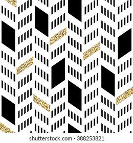 Seamless Chevron Pattern. With Glittering Gold And Thin Lines