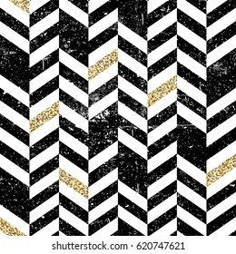 Seamless Chevron Pattern with Glittering Gold Elements
