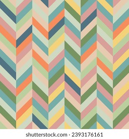 Seamless chevron pattern in retro style colors. Herringbone shape abstract background. Texture design for tile, cover, poster, flyer, banner, wall, backdrop, textile. Vector illustration.