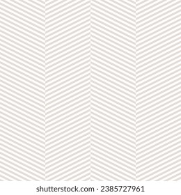 Seamless chevron pattern with subtle zigzag stripes, abstract geometric design. Simple repeat herringbone texture, delicate minimalist vector background in white and beige color. Stylish geo design