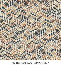 Seamless chevron pattern. Zigzag multicolored stripes arranged on wavy lines. Abstract waves background. Striped geometric textile texture. Decorative vector illustration.