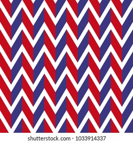 Seamless chevron vector pattern. Colorful 3d zig zag background. Geometric layout. Gift wrapping paper. Bed sheets and interior. 3D chevron in red and blue colors on white background.
