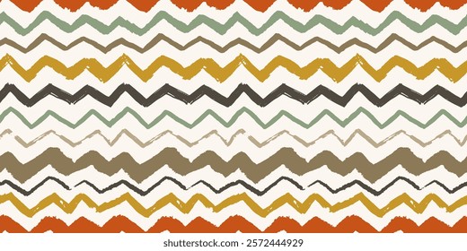 Seamless chevron vector pattern in earth colors - browns, beige, greens and tans for autumn kids clothing design and backgrounds