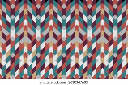 Motif géométrique harmonieux de style chevron dans des couleurs chaudes et rétro. Idéal pour les textiles, les fonds d'écran, les emballages et les conceptions décoratives modernes.