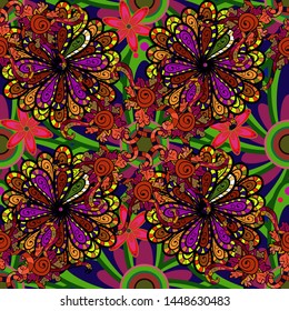 Seamless Chichi fabric pattern. Flowers pattern. Vector illustration. Flat Flower Elements Design. Colour Spring Theme seamless pattern Background.