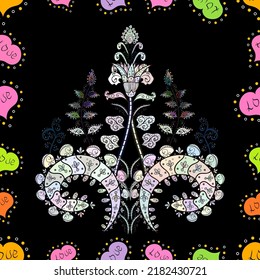 Seamless Chichi fabric pattern. Vector illustration. Flowers pattern. Flat Flower Elements Design. Colour Spring Theme seamless pattern Background.
