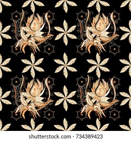 Seamless Chichi fabric pattern. Vector illustration. Flat Flower Elements Design. Colour Spring Theme seamless pattern Background. Flowers pattern.