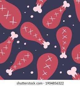 Seamless Chicken Drumstick Pattern. Vector Illustration In Cartoon Style.