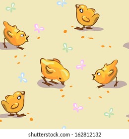 Seamless Chickens And Butterflies