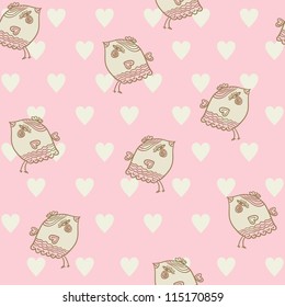 seamless child pattern with birds on pink background