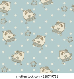 seamless child pattern with birds on blue background