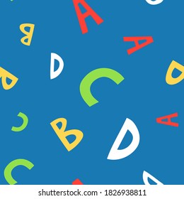 Seamless childish background with letters abc. Vector simple colorful texture