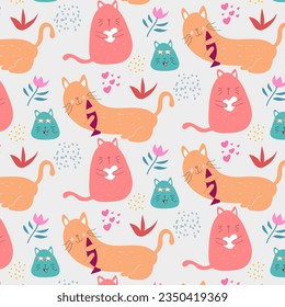 Seamless childish modern pattern with cute hand drawn cats. for fabric, print, textile, wallpaper, apparel