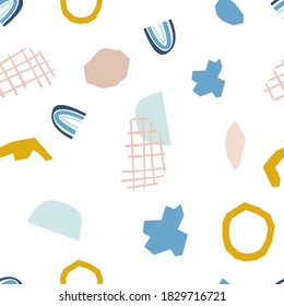 Patrón infantil sin inconfundibles con ilustración vectorial de forma de doodle abstracto. Bien para textiles, tela, papel de pared, papel de envoltura, tarjeta, cubierta, estacionario.