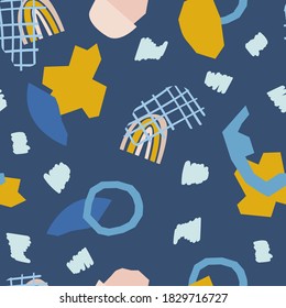 Seamless Childish pattern with abstract doodle shape vector illustration. Good for textile, fabric, wallpaper, wrapping paper, card, cover, stationary.
