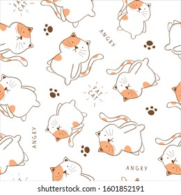 Seamless childish pattern with angry cute cat. Creative nursery background. Perfect for kids design, fabric, wrapping, wallpaper, textile, apparel