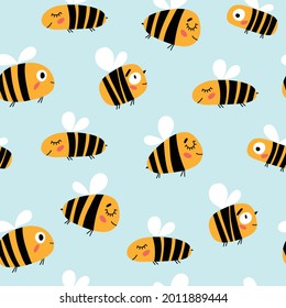 Seamless childish pattern with  bees in cartoon style. Perfect for wallpaper, fabric texture, wrapping paper