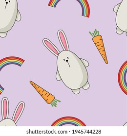 patrón infantil ininterrumpido con conejo, zanahoria, arcoiris