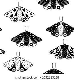 Seamless childish pattern with butterfly. Creative blackand white kids texture for fabric, wrapping, textile, wallpaper, apparel. Vector illustration