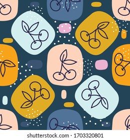 Seamless childish pattern with cherries.Hand drawn texture for fabric, wrapping paper, nursery textile, wallpaper. Vector illustration