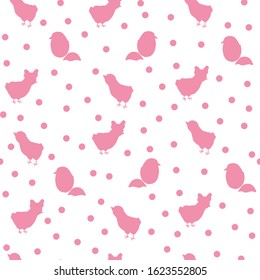 Seamless childish pattern with chicks silhouettes. Easter festive background with horizontal garland. Design for postcards, fabrics, wallpapers, prints, prints, decoupage. Vector stock illustration.