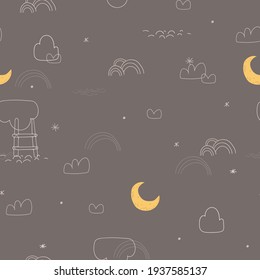 Seamless childish pattern with cloud and moon. Seamless pattern for fabric, paper, wrapping and other