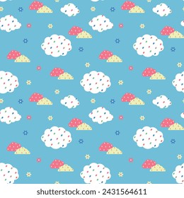 Patrón infantil sin fisuras con nubes. Fondo de naturaleza. Perfecto para niños diseño, tela, envoltura, papel pintado, baby shower, baby shower, textil, decoración de habitaciones para niños.