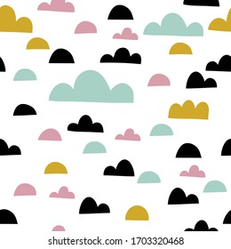 Seamless childish pattern with clouds.Hand drawn texture for fabric, wrapping paper, nursery textile, wallpaper. Vector illustration