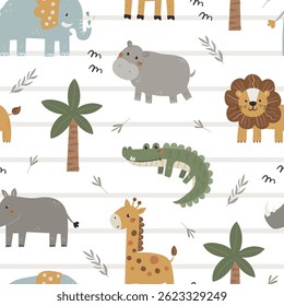 Padrão infantil perfeito com animais africanos bonitos.