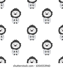 Seamless Childish pattern with cute animals. Funny little lion trendy nursery background. Perfect for kids design, textile, apparel, wrapping, fabric.
