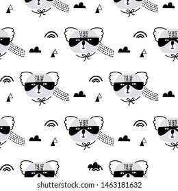 Seamless childish pattern with cute animals superheroes. Kids design for fabric, wrapping, textile, wallpaper, apparel. Vector illustration.