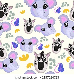 Patrón infantil sin foco Animales pequeños y nubes de arco iris Estilo nocturno creativo para los niños tierno, textura infantil para envolver tela textil fondo de ropa de pared de tela Bebé pajamas Vector.