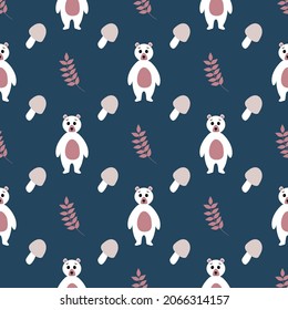 Seamless childish pattern with cute bear. Creative kids scandinavian style texture for fabric, wrapping, textile, wallpaper, apparel. Vector illustration