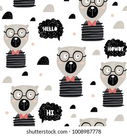 Seamless childish pattern with cute bears. Creative kids texture for fabric, wrapping, textile, wallpaper, apparel. Vector illustration