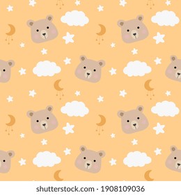 Patrón infantil sin foco con osos lindos, nubes, luna, estrellas. Textura para bebés para tela, envoltura, textil, papel pintado, ropa. Ilustración del vector