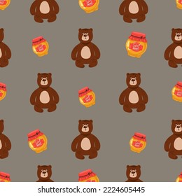 Seamless childish pattern with cute bears in the wood. Creative kids forest texture for fabric, wrapping, textile, wallpaper, apparel. Vector illustration.