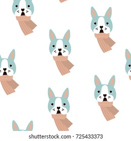 Seamless childish pattern with cute bulldog faces. Creative nursery background. Perfect for kids design, fabric, wrapping, wallpaper, textile, apparel