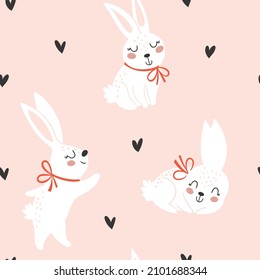 
Seamless childish pattern with cute bunny. Creative kids texture for fabric, wrapping, textile, wallpaper, apparel. Vector illustration