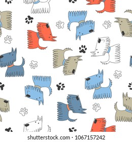 Seamless childish pattern with cute cartoon dogs.