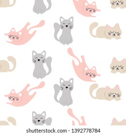 Seamless childish pattern with cute cat. Creative nursery background. Perfect for kids design, fabric, wrapping, wallpaper, textile, apparel 