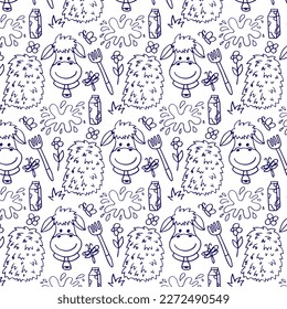 seamless childish pattern with cute cow. Creative kids texture for fabric, wrapping, textile, wallpaper, apparel. Vector illustration