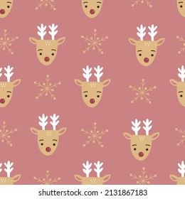 Seamless childish pattern with cute deer and snowflakes. Creative kids texture for fabric, wrapping, textile, wallpaper, apparel.